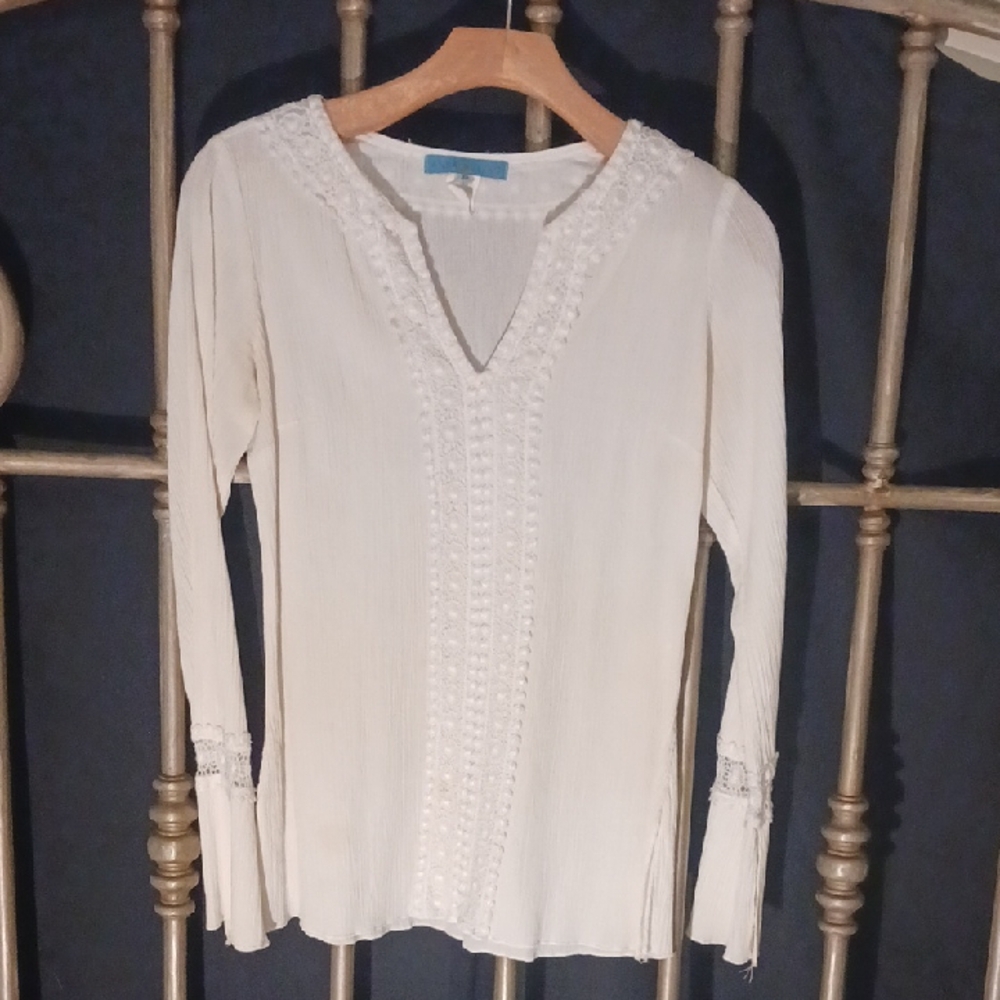 Anna Huling Stretch-Cotton Embroidered Peasant Blouse